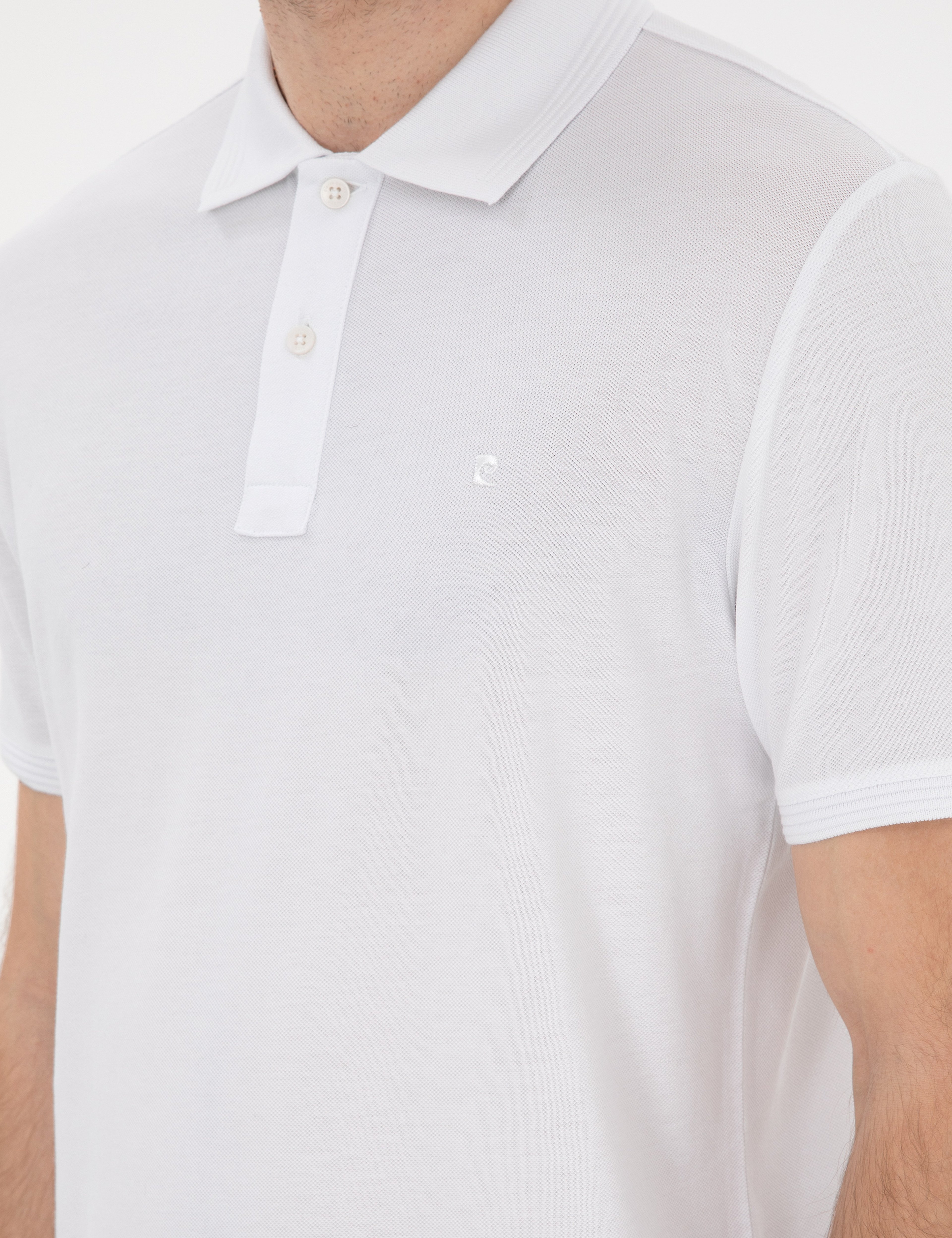 Beyaz Slim Fit Kıvrılmaz Polo Yaka Basic Tişört