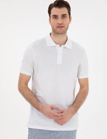 Beyaz Slim Fit Kıvrılmaz Polo Yaka Basic Tişört