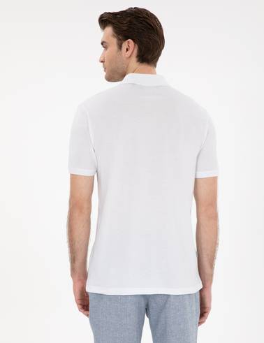 Beyaz Slim Fit Kıvrılmaz Polo Yaka Basic Tişört