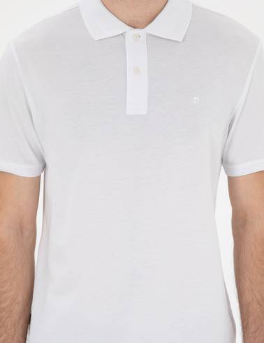 Beyaz Slim Fit Kıvrılmaz Polo Yaka Basic Tişört