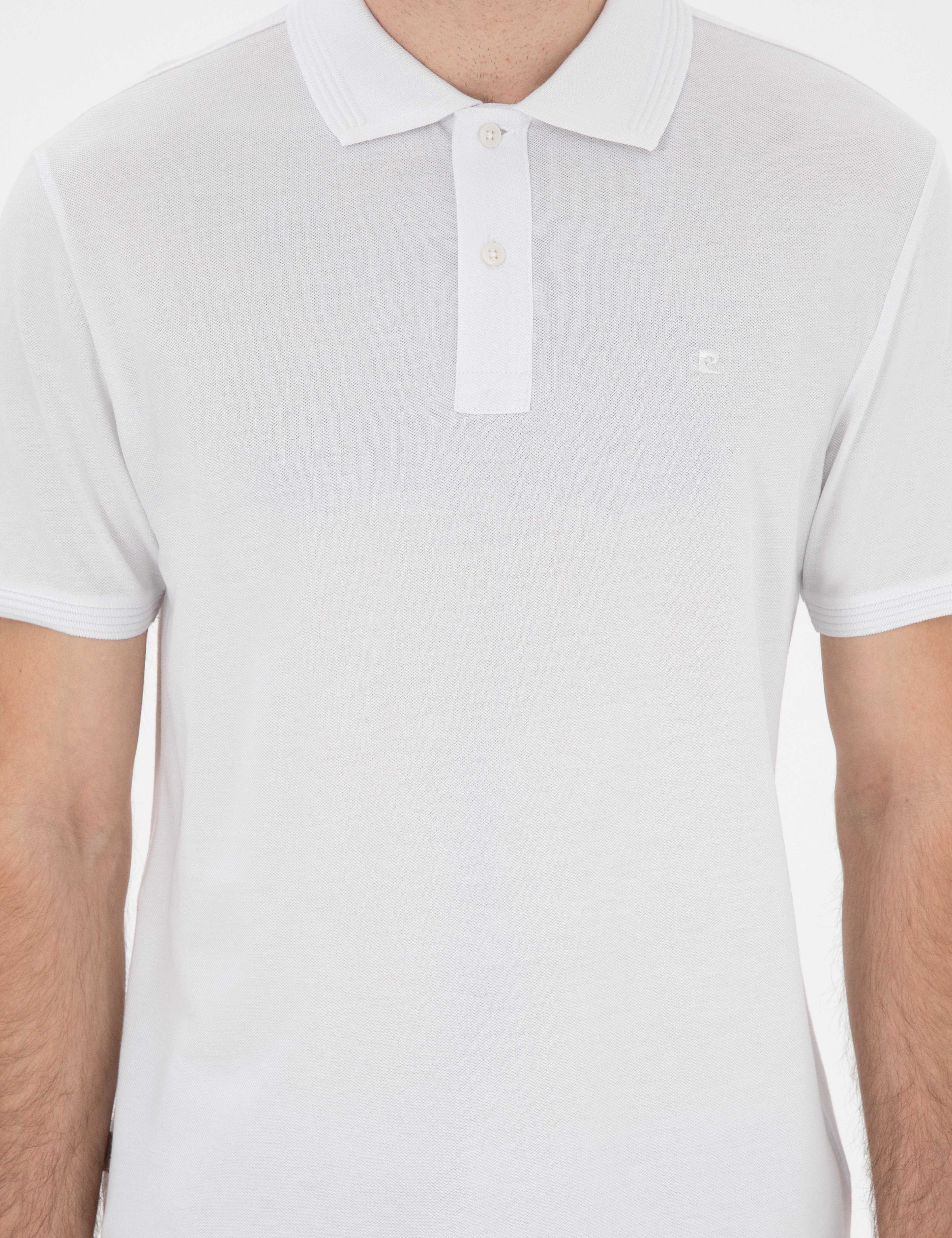 Beyaz Slim Fit Kıvrılmaz Polo Yaka Basic Tişört