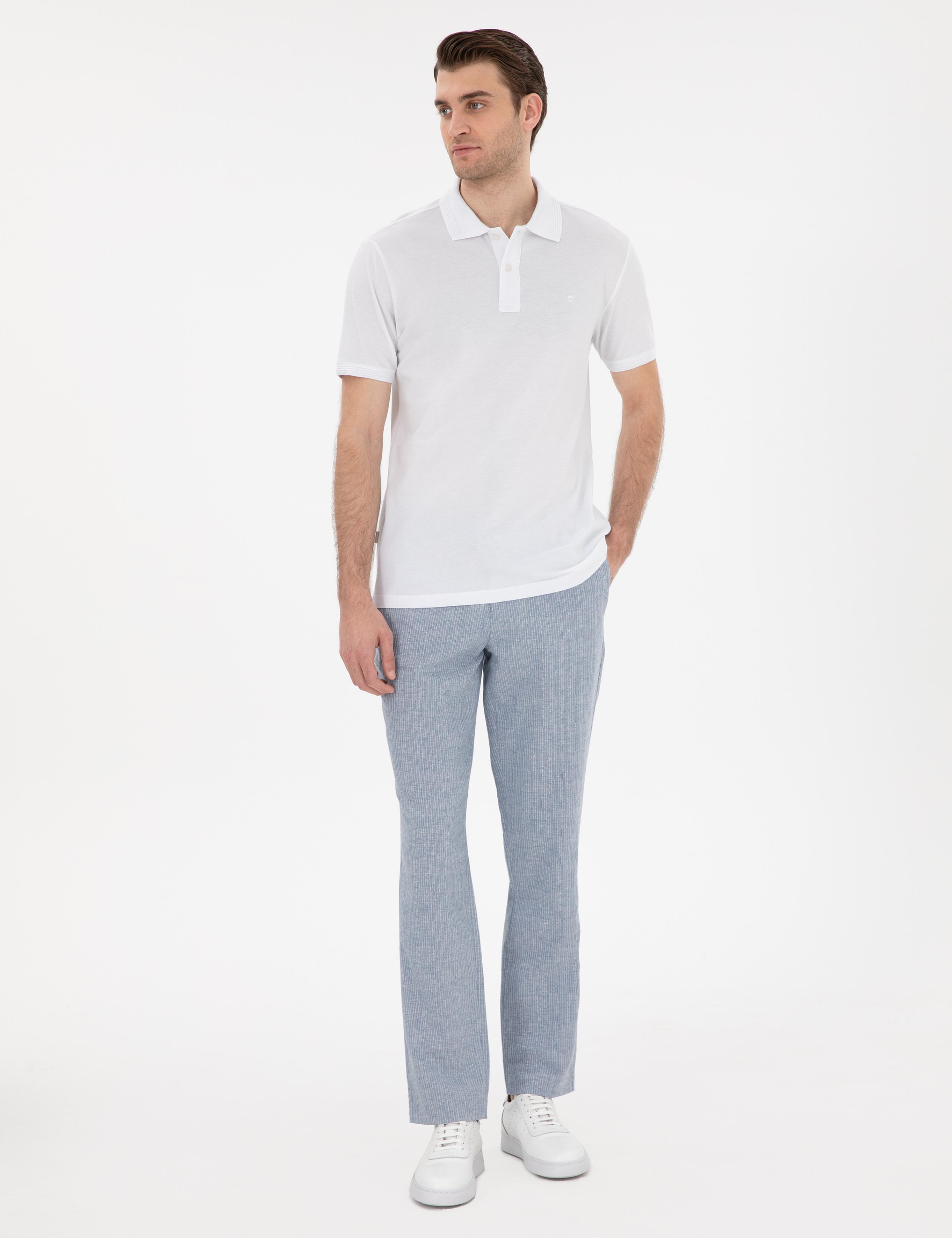 Beyaz Slim Fit Kıvrılmaz Polo Yaka Basic Tişört