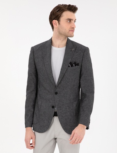 Antrasit Extra Slim Fit Keten Karışımlı Ceket