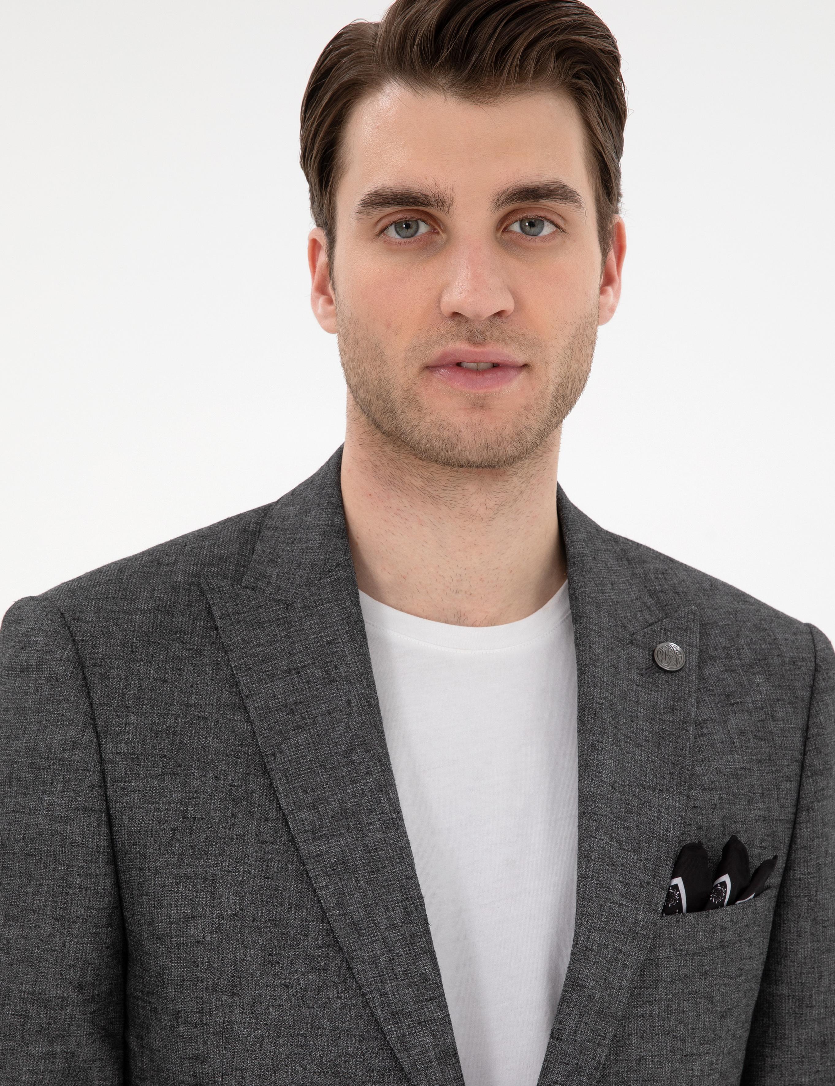 Antrasit Ex. Slim Fit Keten Karışımlı Ceket