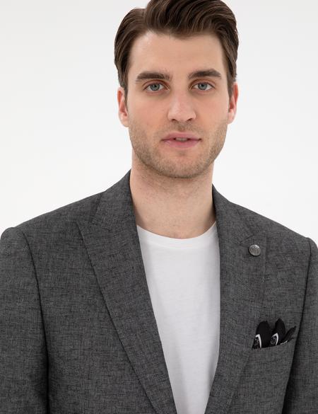 Antrasit Ex. Slim Fit Keten Karışımlı Ceket - 50303816017