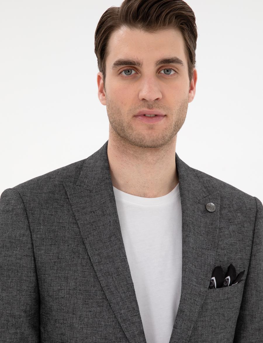 Antrasit Ex. Slim Fit Keten Karışımlı Ceket