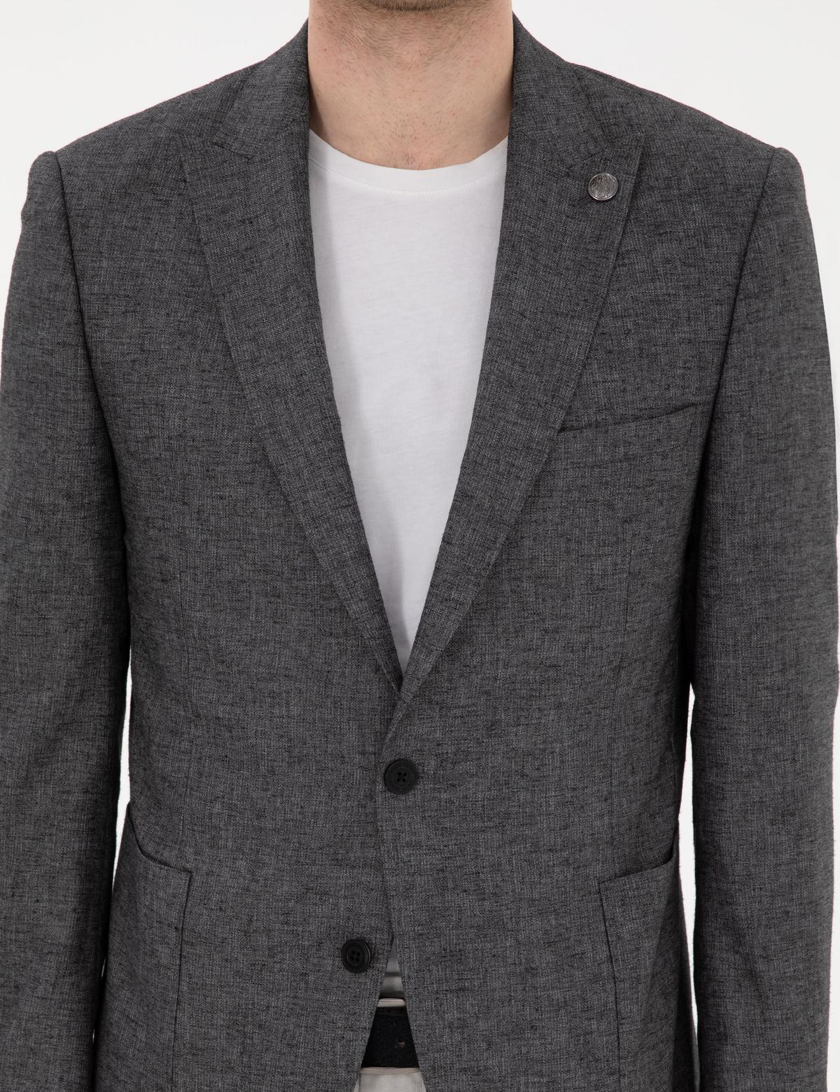 Antrasit Ex. Slim Fit Keten Karışımlı Ceket - 50303816017