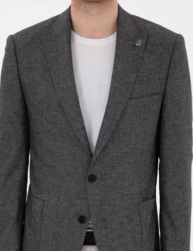 Antrasit Ex. Slim Fit Keten Karışımlı Ceket