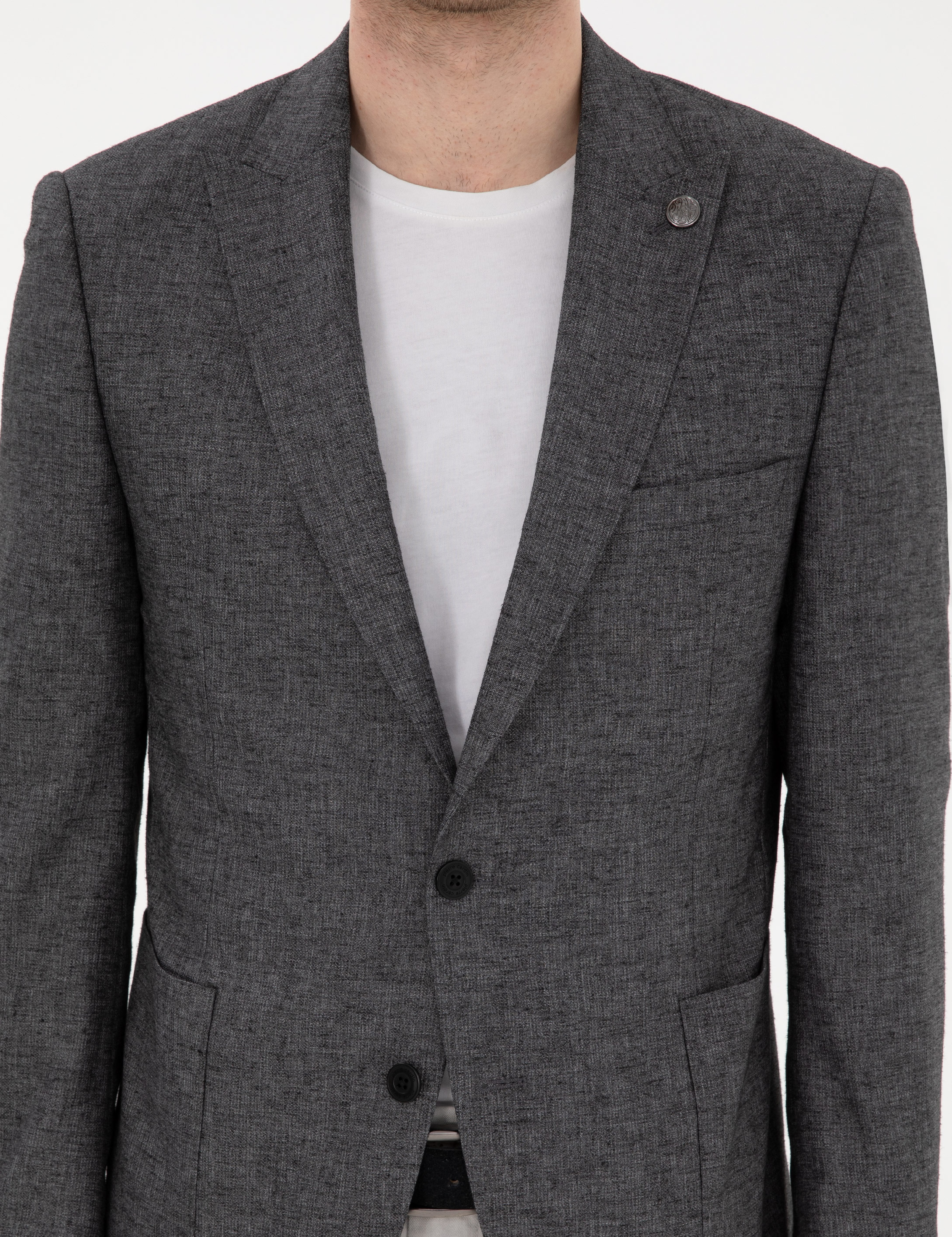 Antrasit Extra Slim Fit Keten Karışımlı Ceket - Image 7