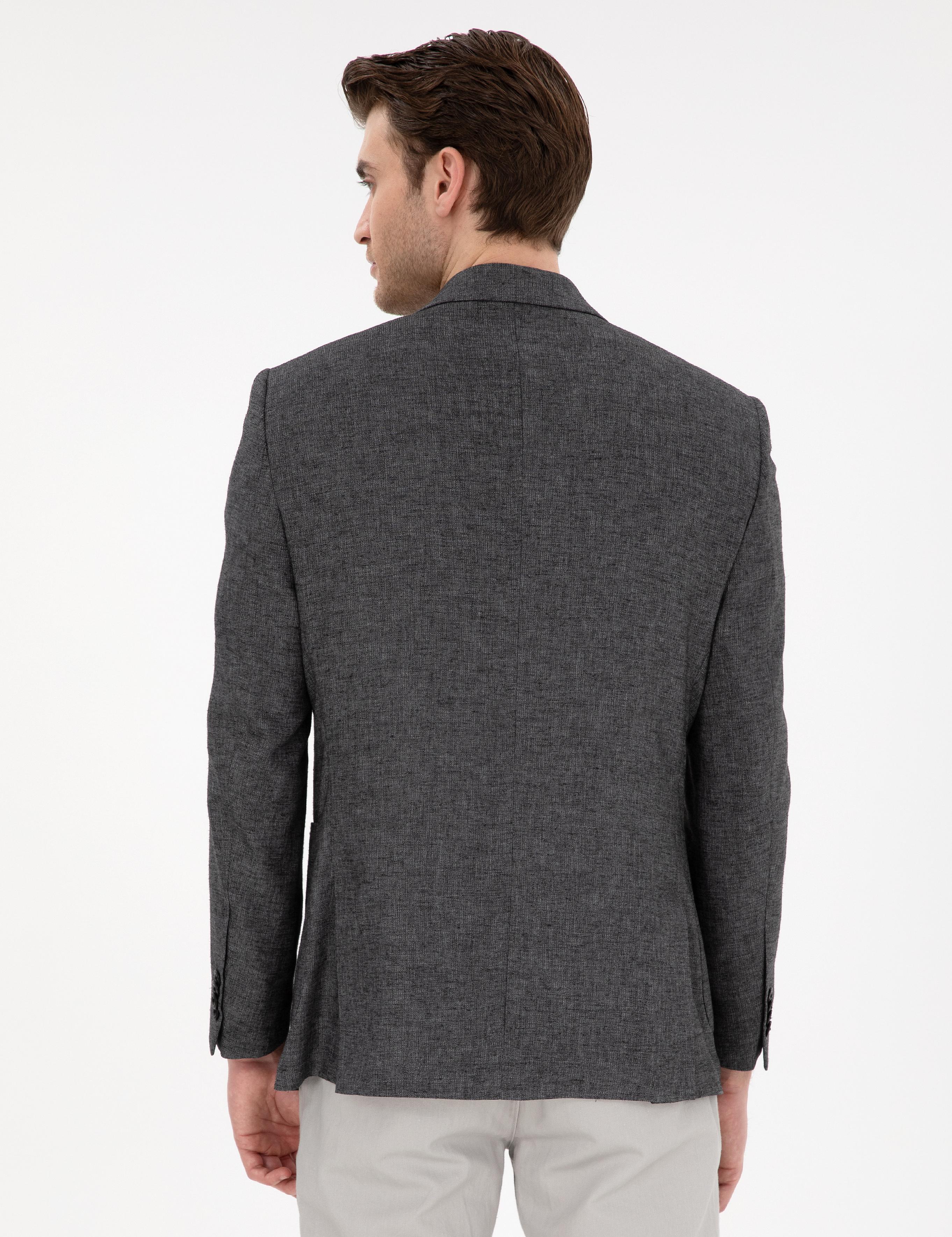 Antrasit Ex. Slim Fit Keten Karışımlı Ceket