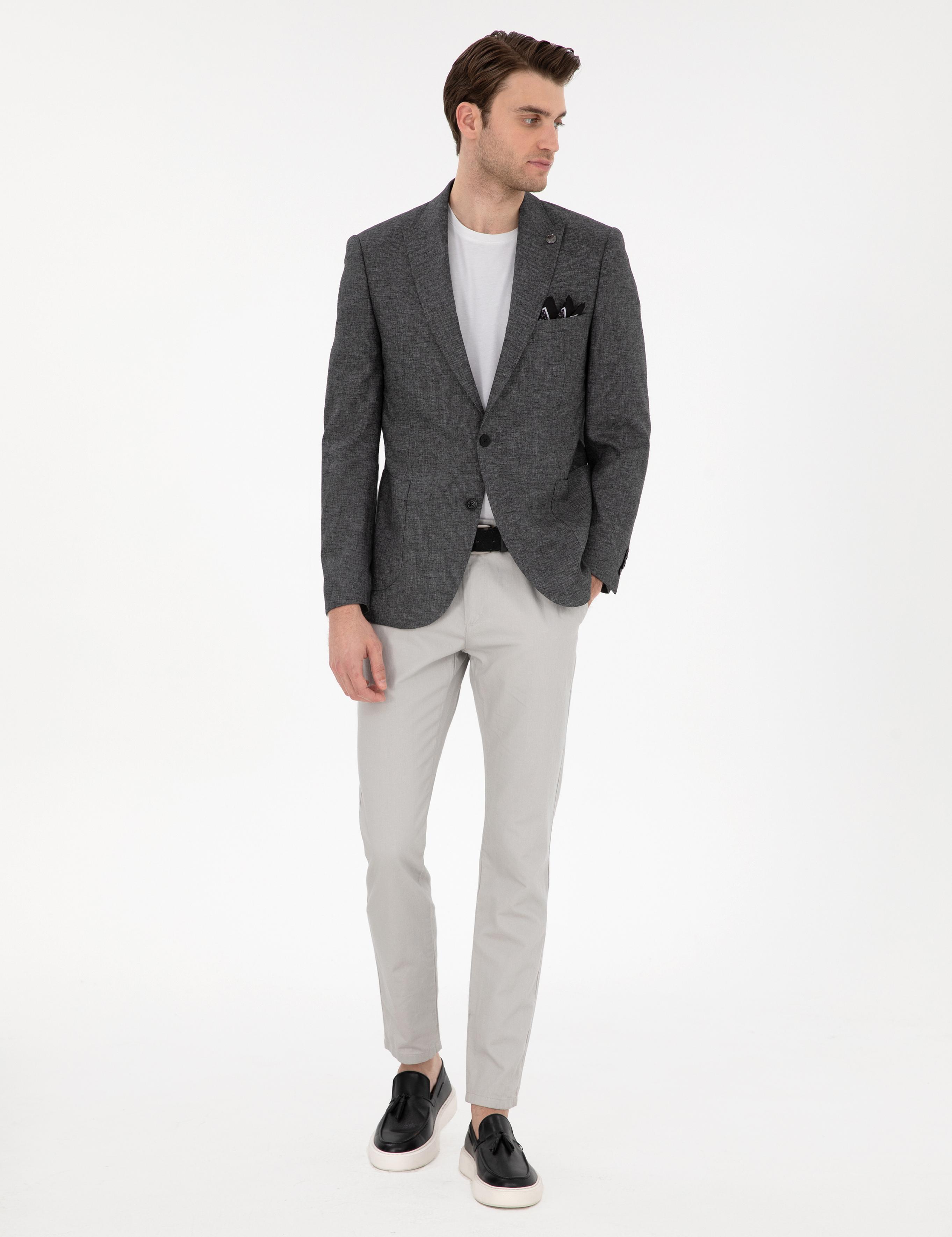 Antrasit Ex. Slim Fit Keten Karışımlı Ceket