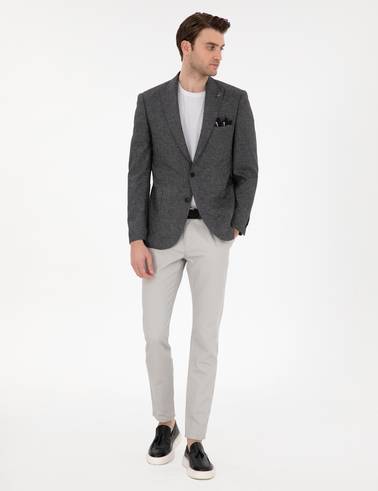 Antrasit Ex. Slim Fit Keten Karışımlı Ceket