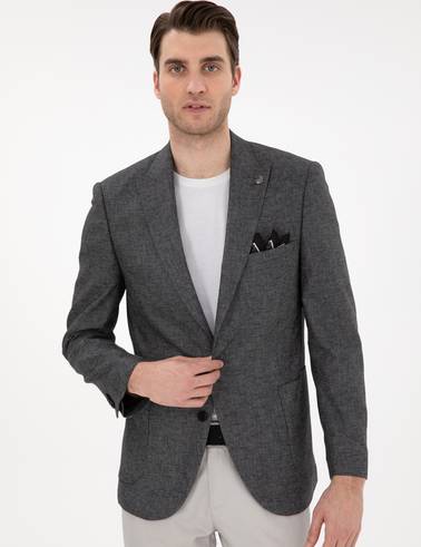 Antrasit Ex. Slim Fit Keten Karışımlı Ceket