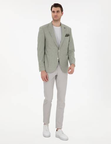Açık Yeşil Ex. Slim Fit Keten Karışımlı Ceket