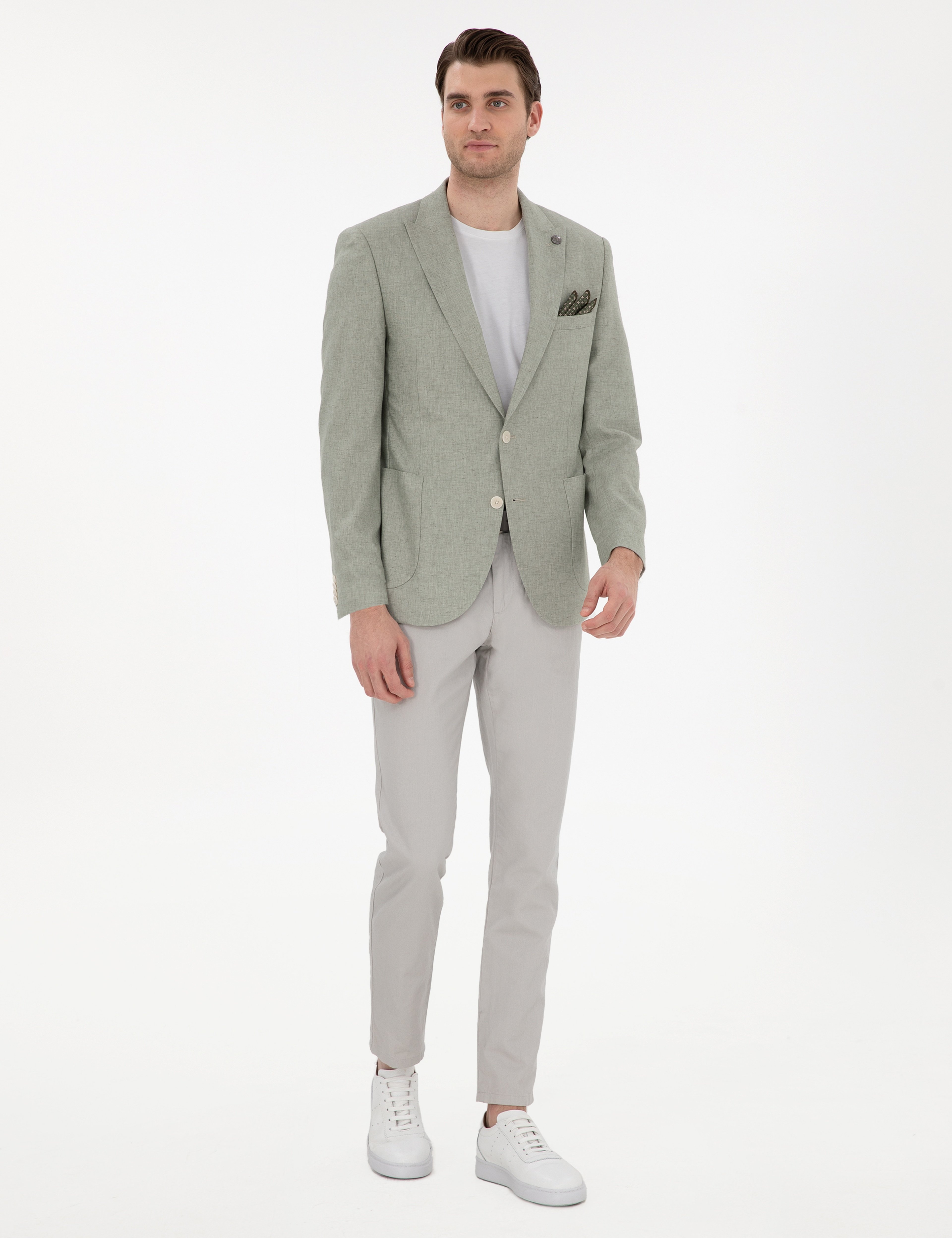 Açık Yeşil Extra Slim Fit Keten Karışımlı Ceket