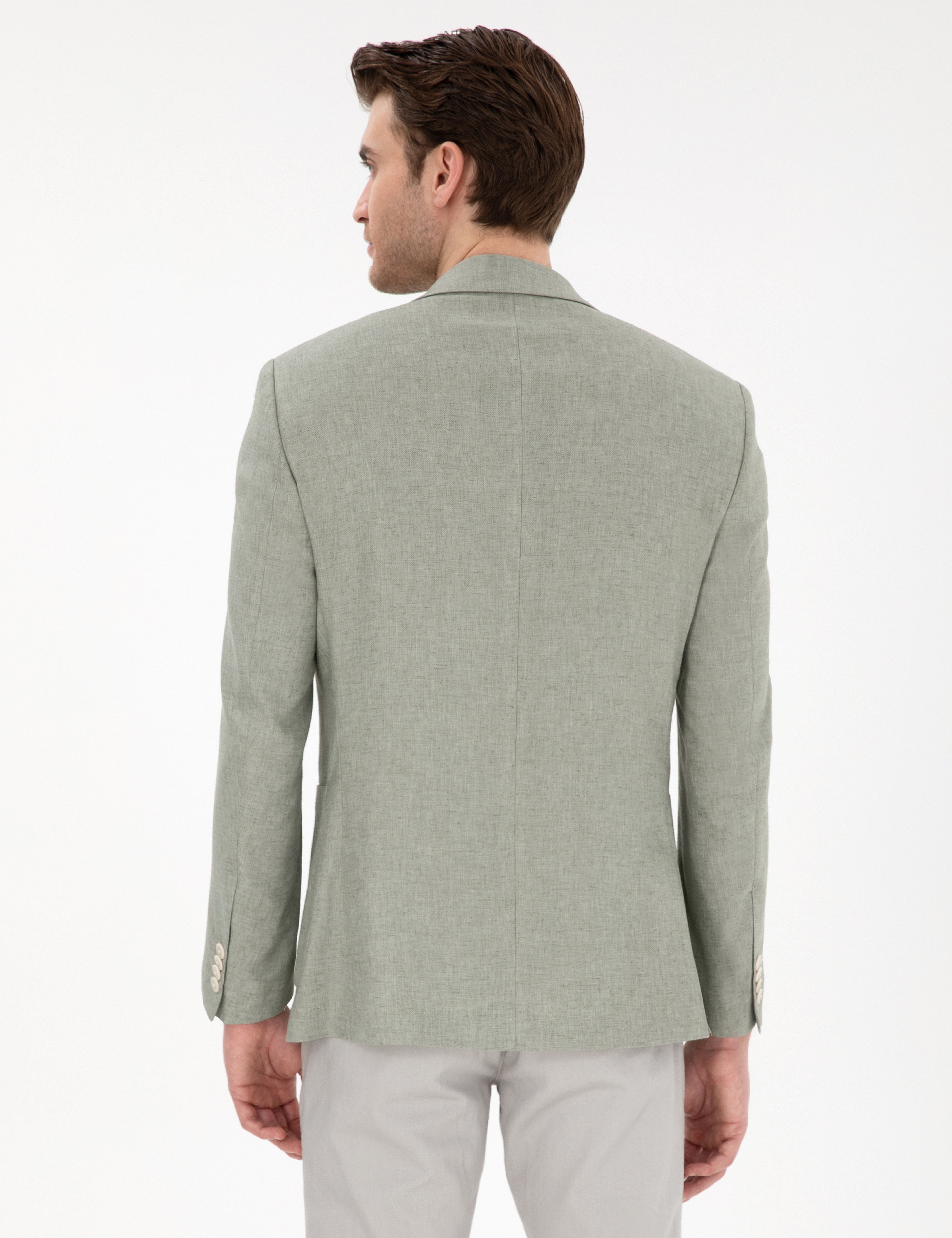 Açık Yeşil Extra Slim Fit Keten Karışımlı Ceket