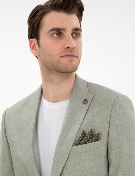 Açık Yeşil Ex. Slim Fit Keten Karışımlı Ceket - 50303816278