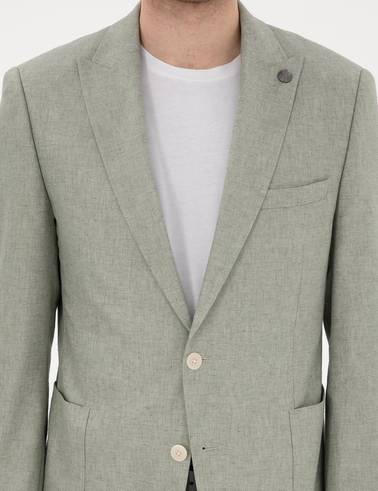 Açık Yeşil Ex. Slim Fit Keten Karışımlı Ceket