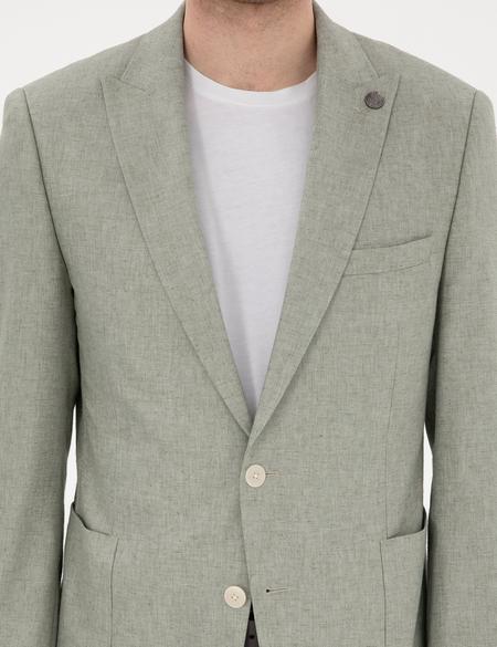 Açık Yeşil Ex. Slim Fit Keten Karışımlı Ceket - 50303816278