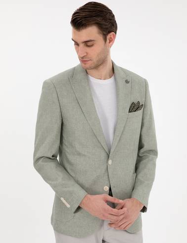 Açık Yeşil Ex. Slim Fit Keten Karışımlı Ceket