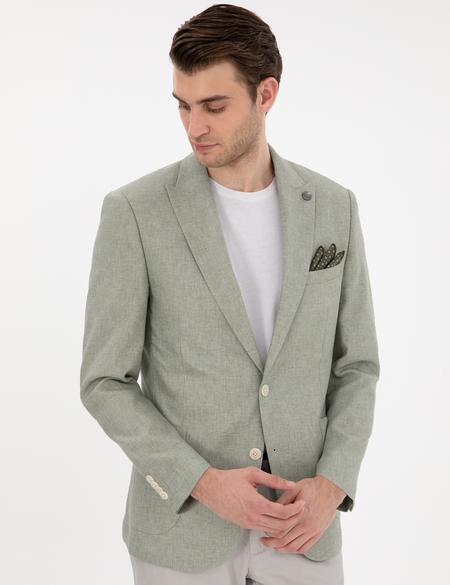 Açık Yeşil Ex. Slim Fit Keten Karışımlı Ceket - 50303816278
