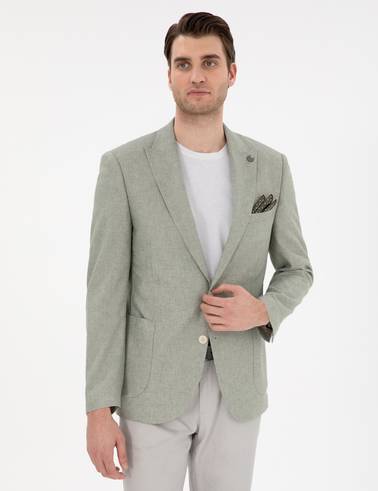 Açık Yeşil Ex. Slim Fit Keten Karışımlı Ceket