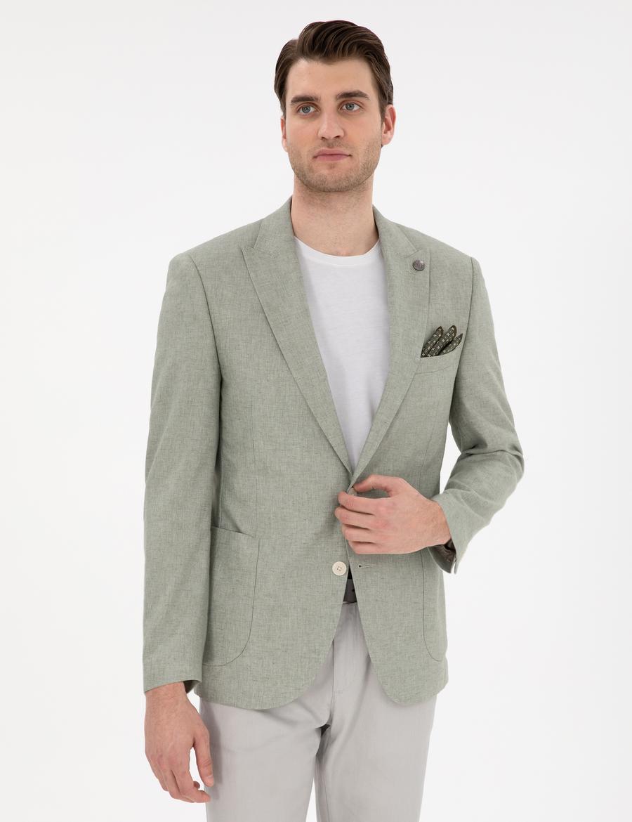 Açık Yeşil Ex. Slim Fit Keten Karışımlı Ceket