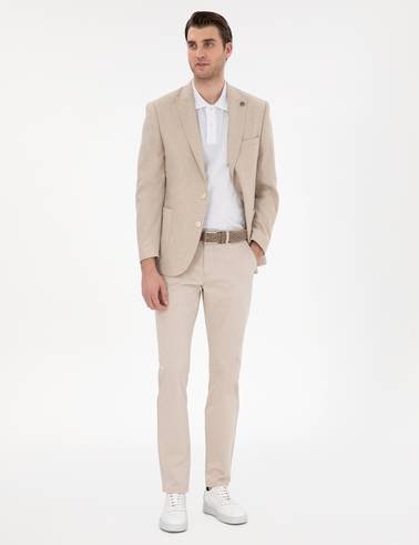 Bej Slim Fit Yazlık Kanvas Pantolon
