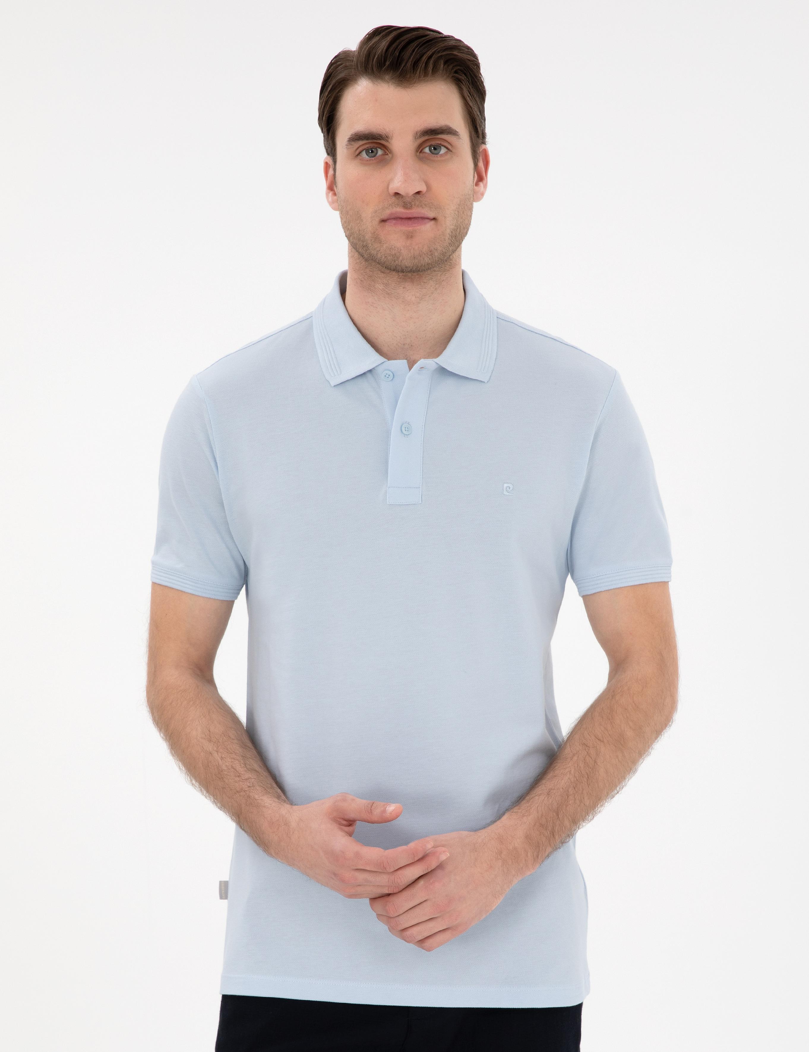 Açık Mavi Slim Fit Kıvrılmaz Polo Yaka Basic Tişört