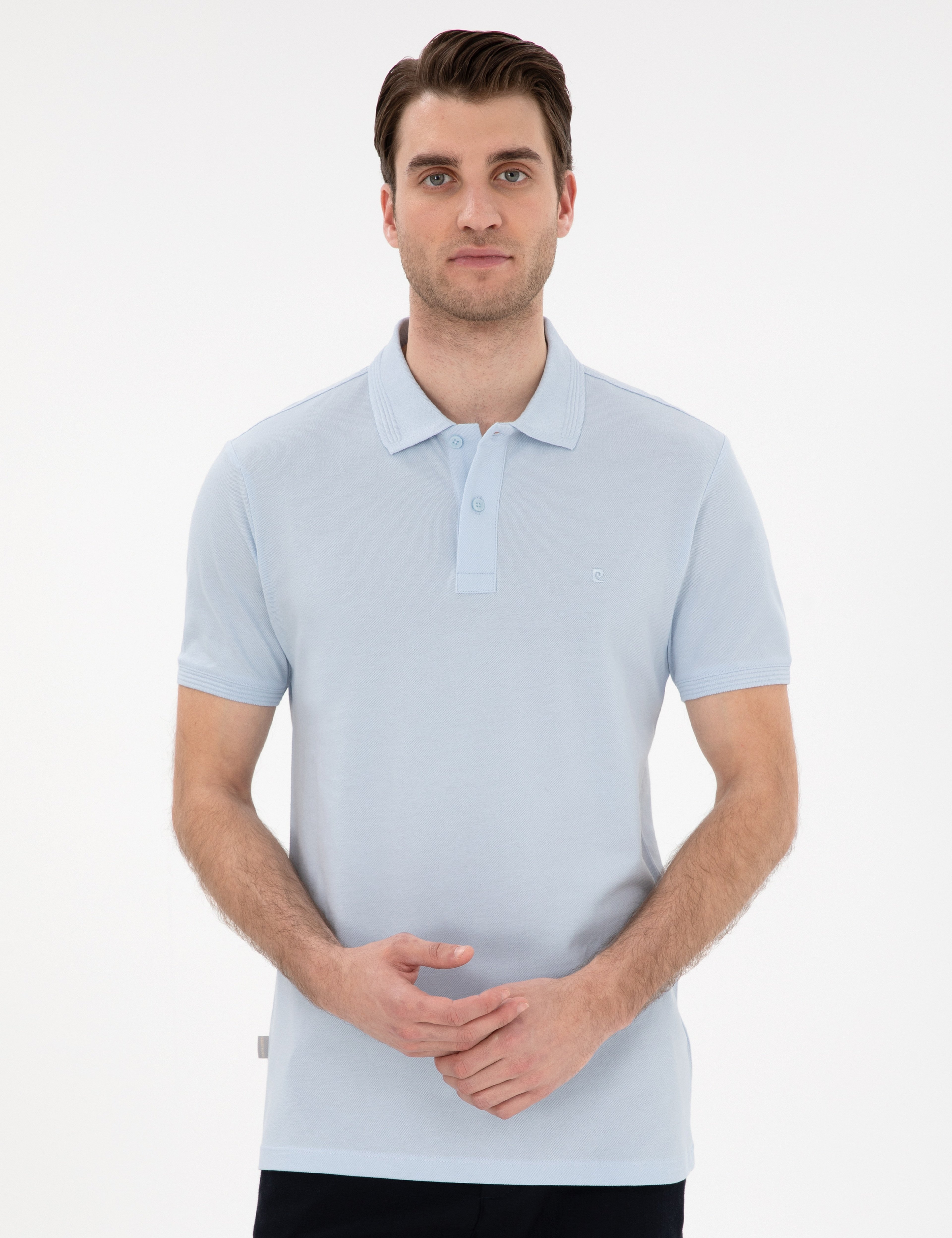 Açık Mavi Slim Fit %100 Pamuk Kıvrılmaz Polo Yaka Basic Tişört - Image 1