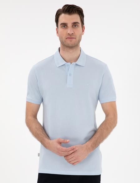 Açık Mavi Slim Fit Kıvrılmaz Polo Yaka Basic Tişört - 50302561206