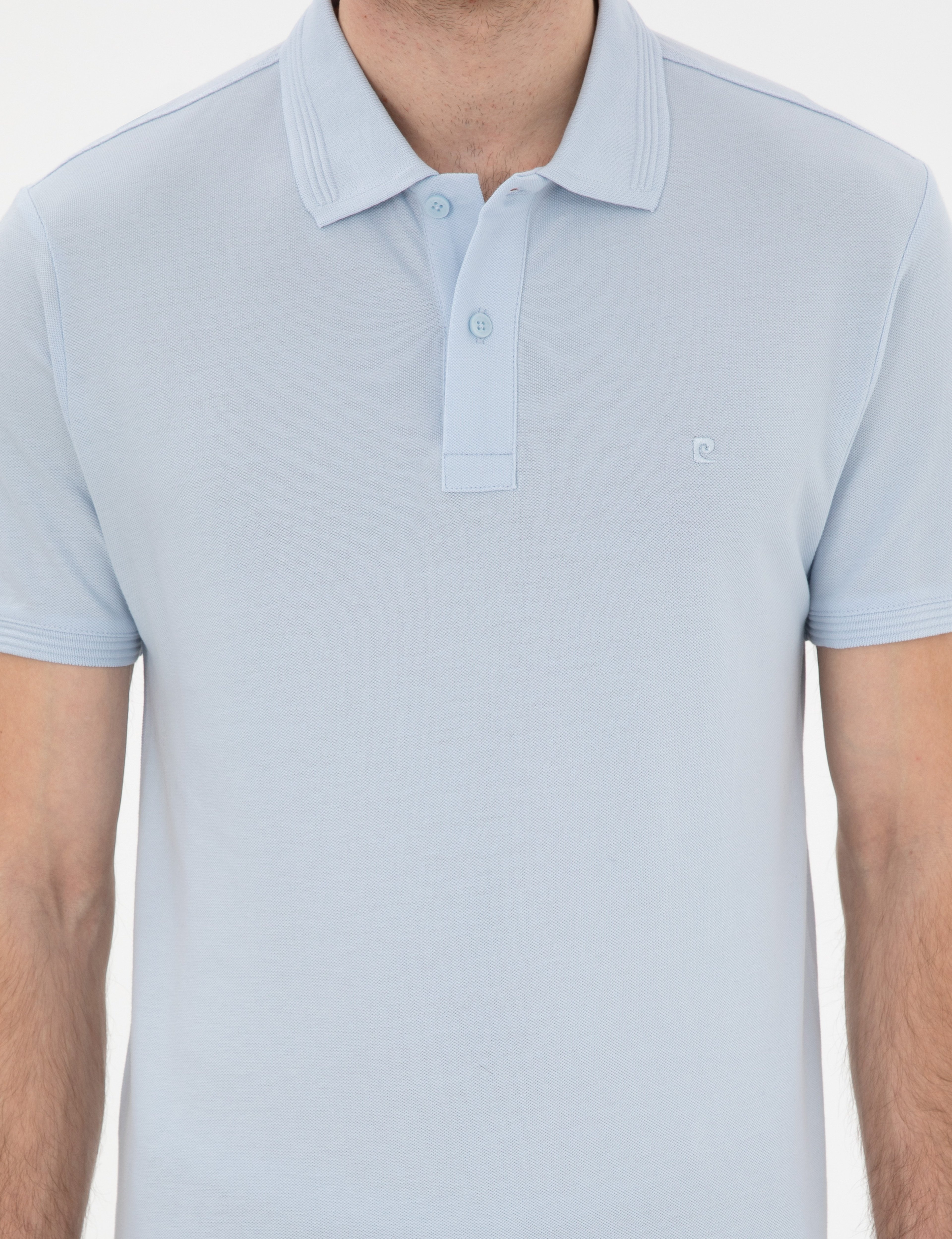 Açık Mavi Slim Fit %100 Pamuk Kıvrılmaz Polo Yaka Basic Tişört