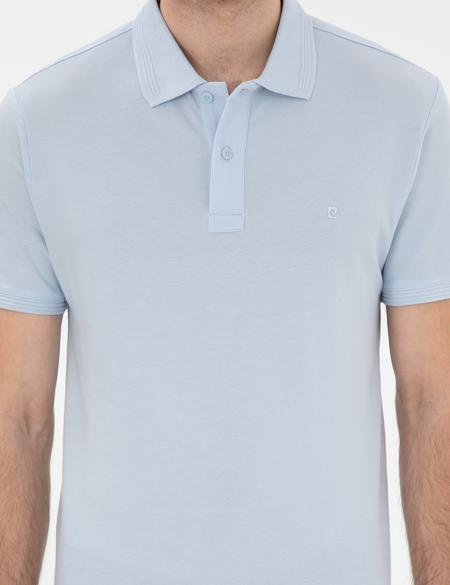 Açık Mavi Slim Fit Kıvrılmaz Polo Yaka Basic Tişört - 50302561206
