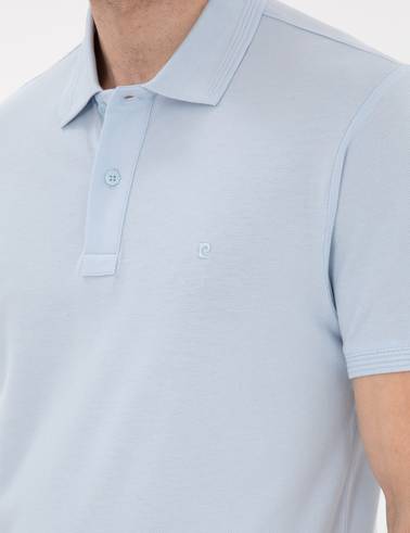 Açık Mavi Slim Fit Kıvrılmaz Yaka Basic Tişört