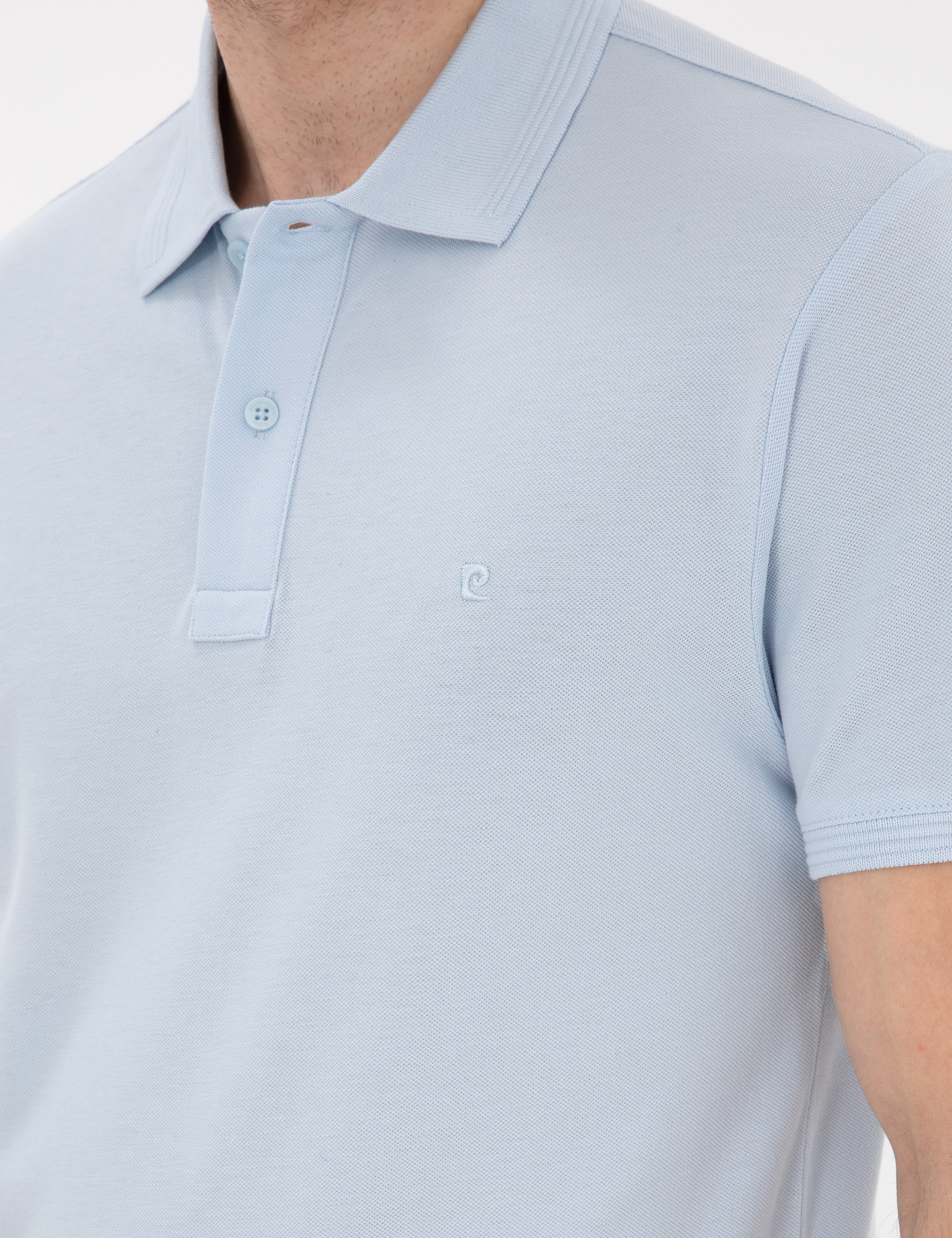 Açık Mavi Slim Fit %100 Pamuk Kıvrılmaz Polo Yaka Basic Tişört