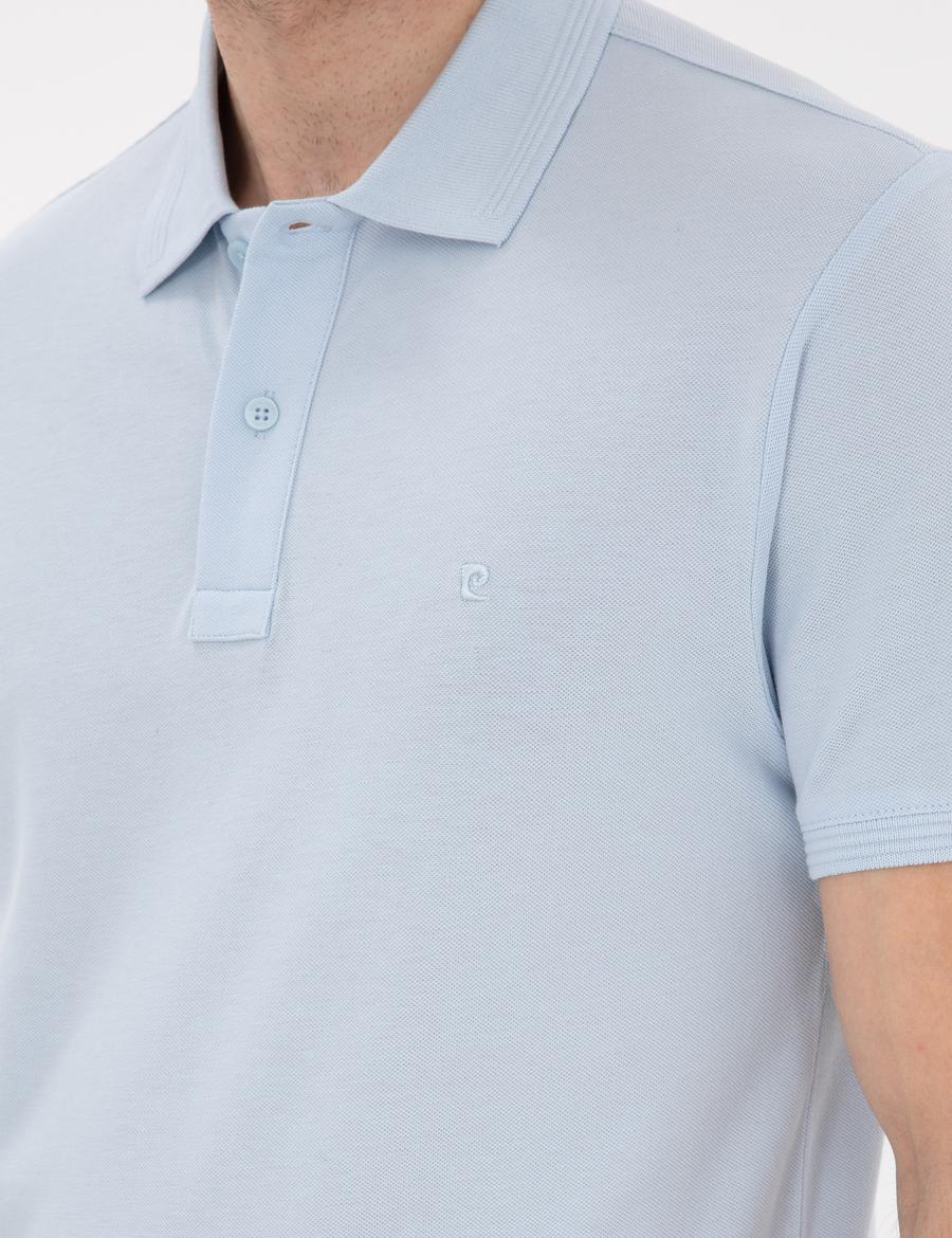 Açık Mavi Slim Fit Kıvrılmaz Yaka Basic Tişört