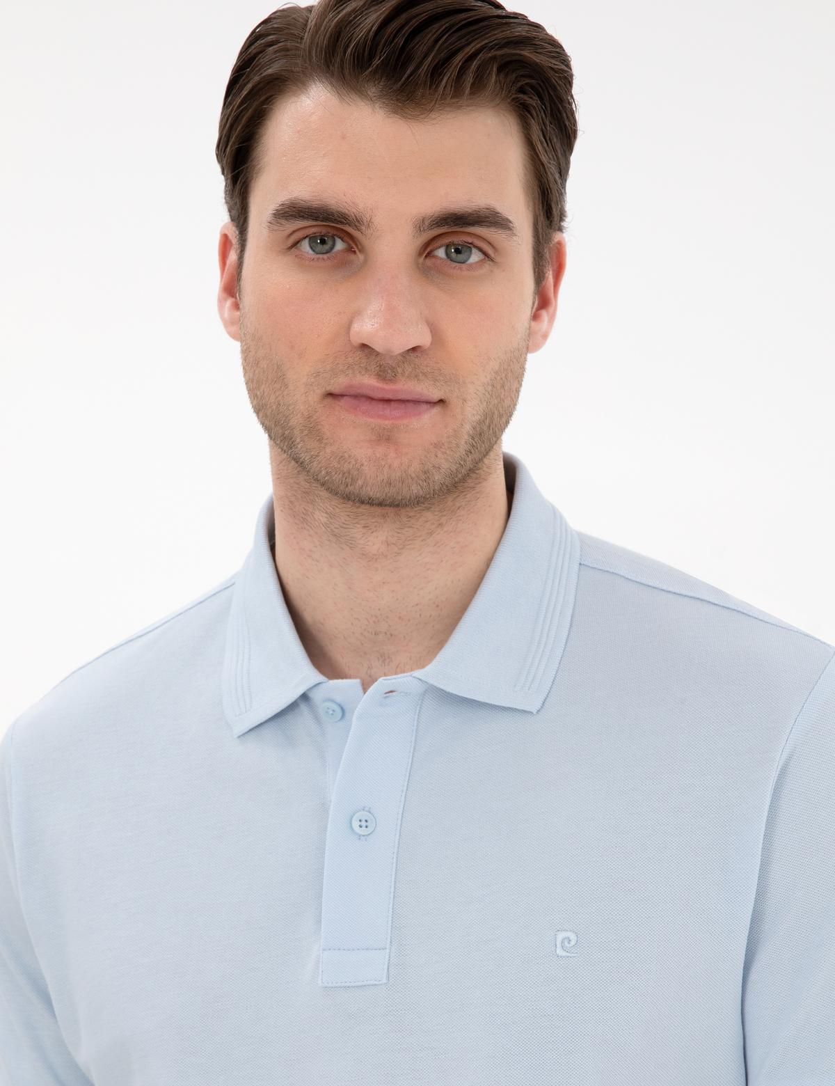 Açık Mavi Slim Fit Kıvrılmaz Polo Yaka Basic Tişört - 50302561206