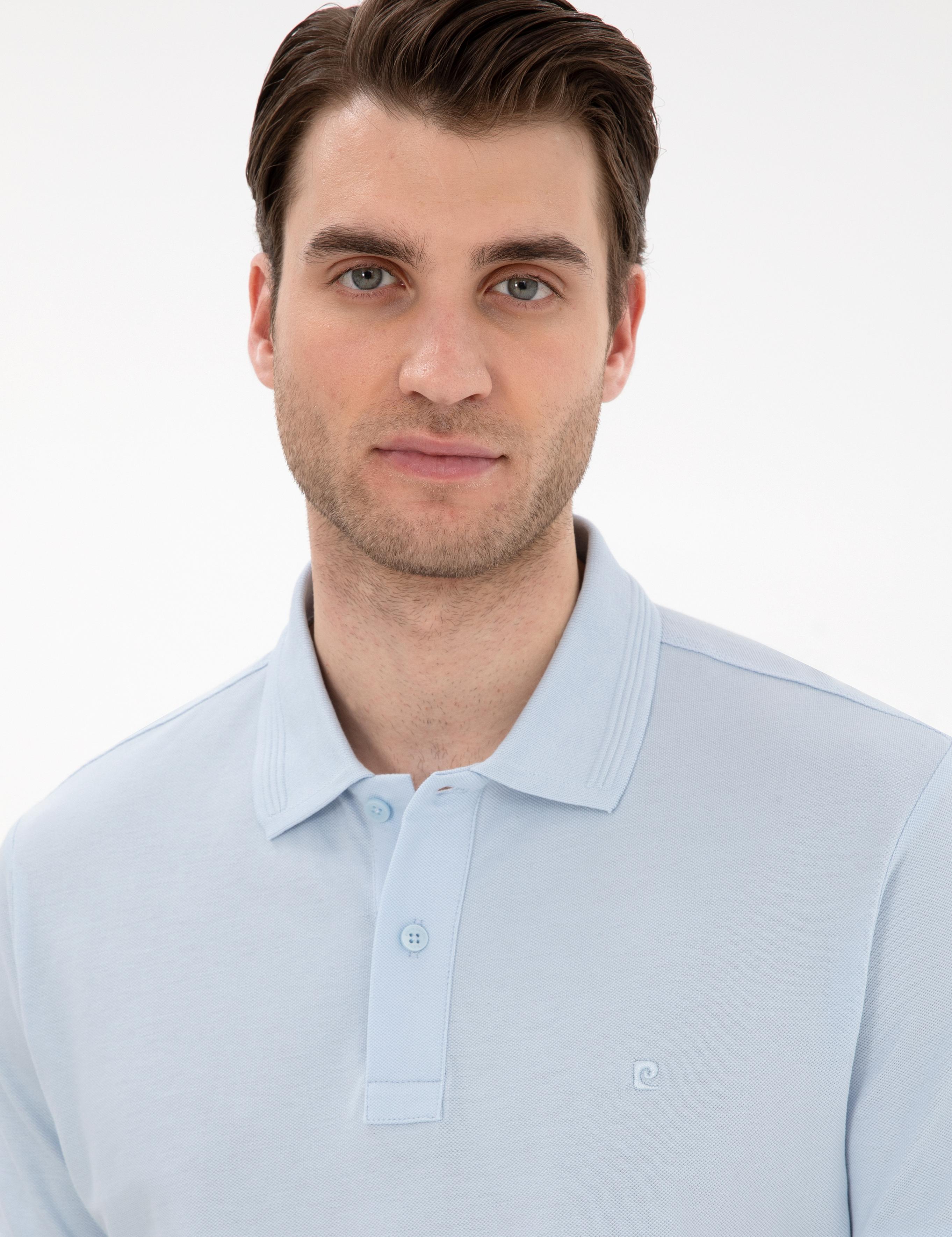 Açık Mavi Slim Fit Kıvrılmaz Polo Yaka Basic Tişört