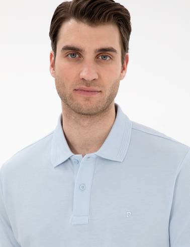 Açık Mavi Slim Fit Kıvrılmaz Yaka Basic Tişört