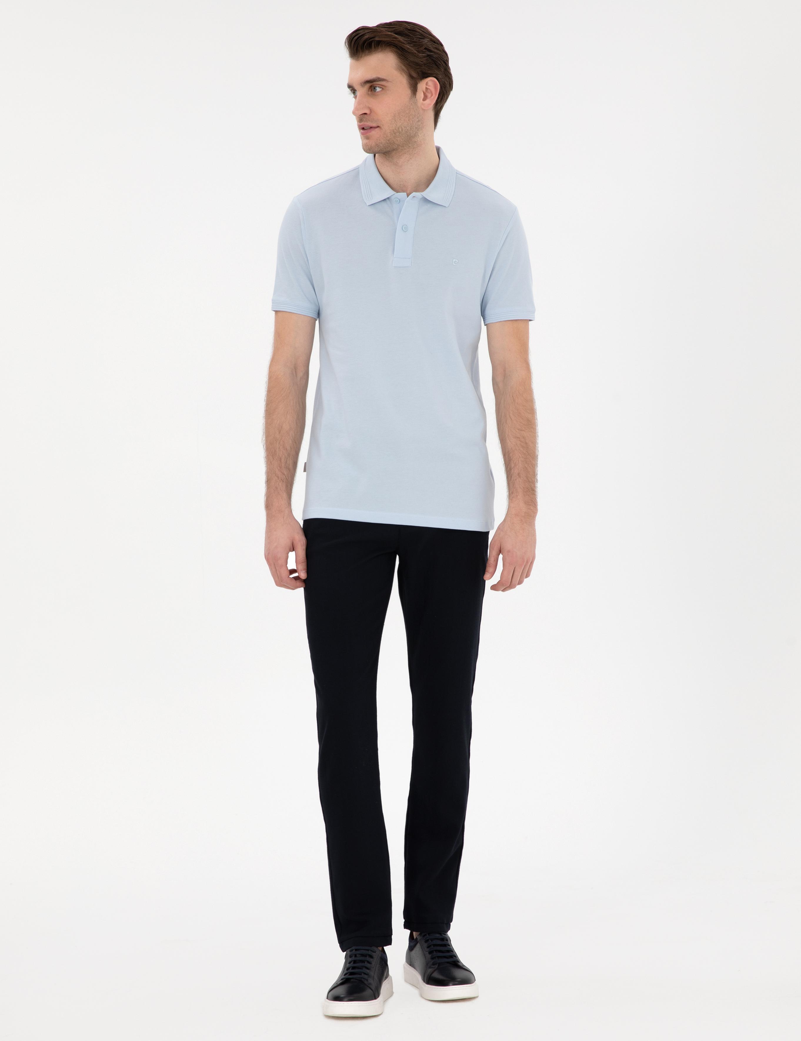 Açık Mavi Slim Fit Kıvrılmaz Polo Yaka Basic Tişört