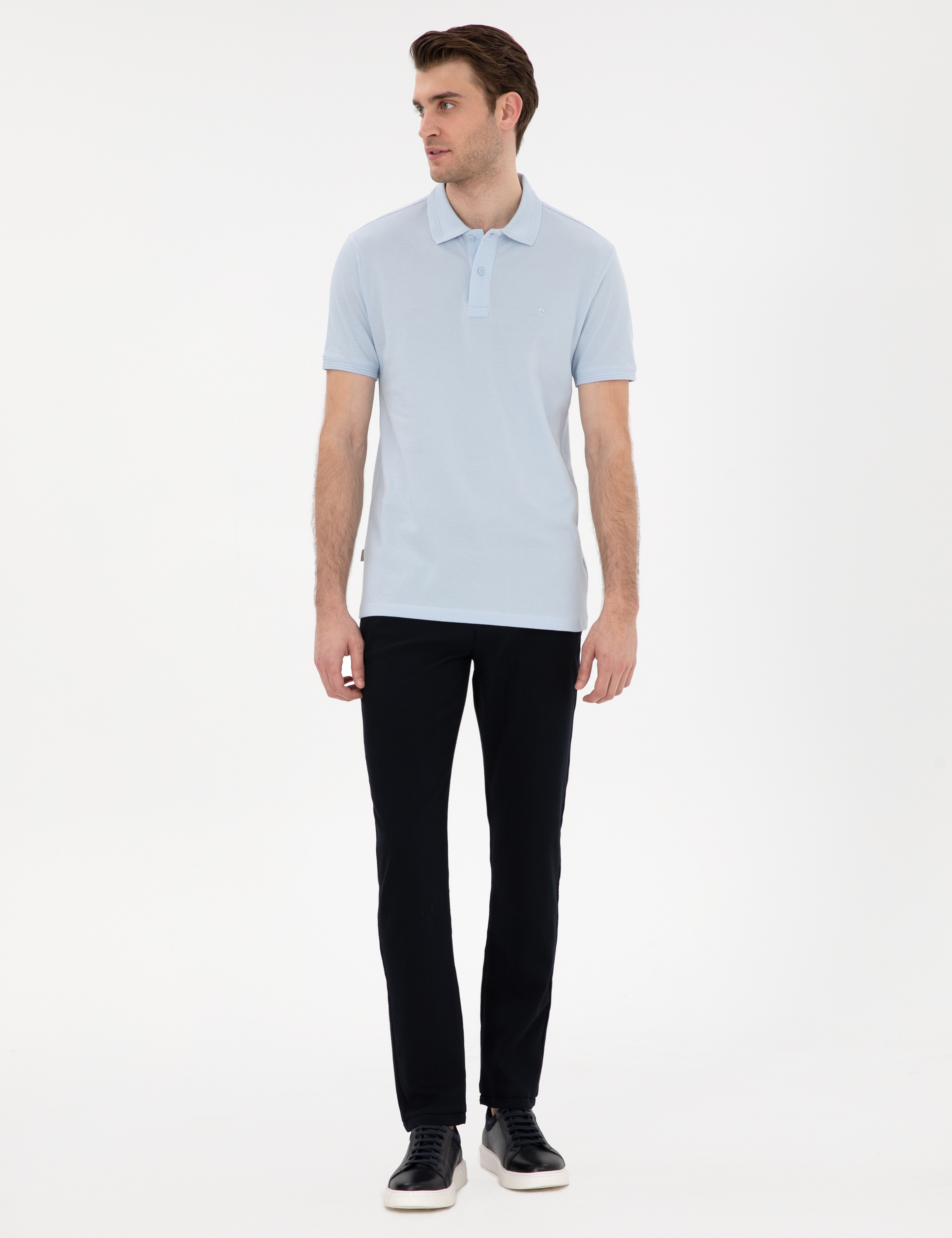 Açık Mavi Slim Fit %100 Pamuk Kıvrılmaz Polo Yaka Basic Tişört - Image 4