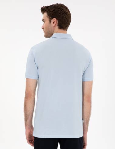 Açık Mavi Slim Fit Kıvrılmaz Yaka Basic Tişört