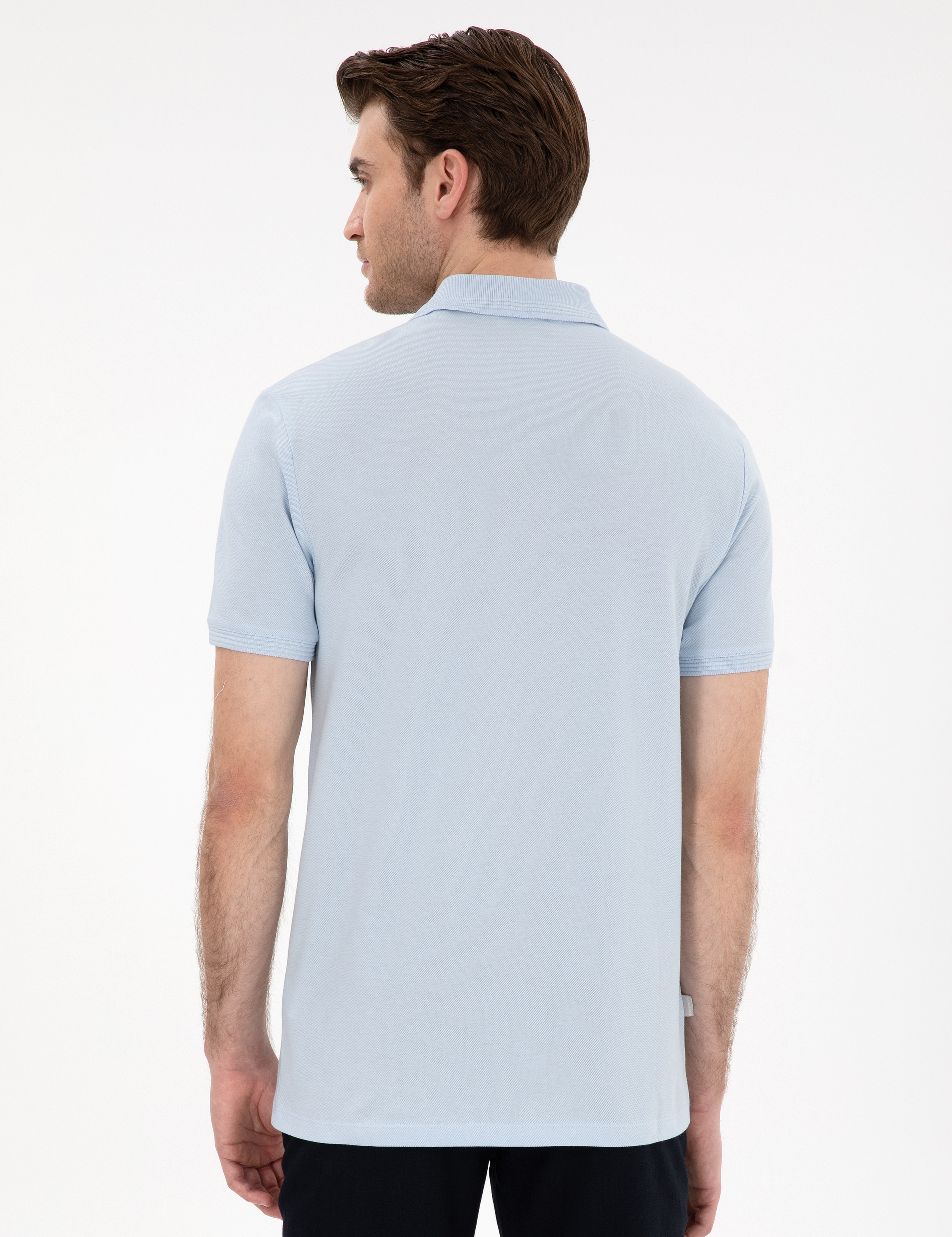 Açık Mavi Slim Fit %100 Pamuk Kıvrılmaz Polo Yaka Basic Tişört - Image 5