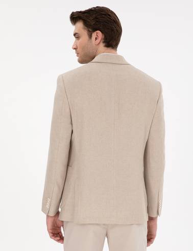 Bej Ex. Slim Fit Keten Karışımlı Ceket