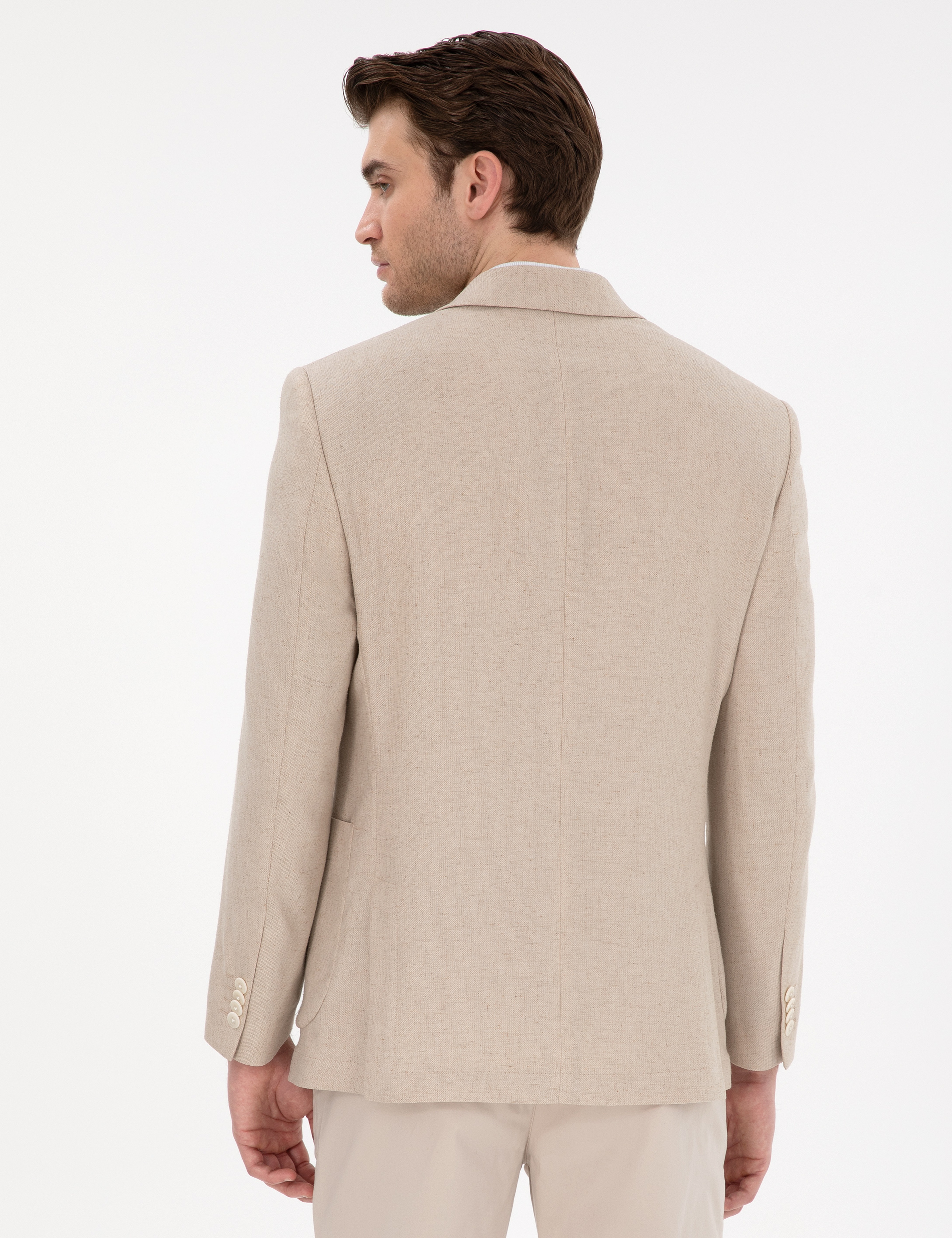Bej Extra Slim Fit Keten Karışımlı Ceket - Image 5