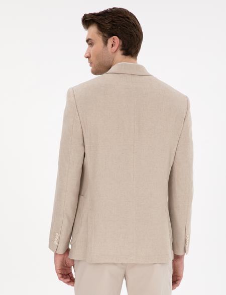 Bej Ex. Slim Fit Keten Karışımlı Ceket - 50303816116