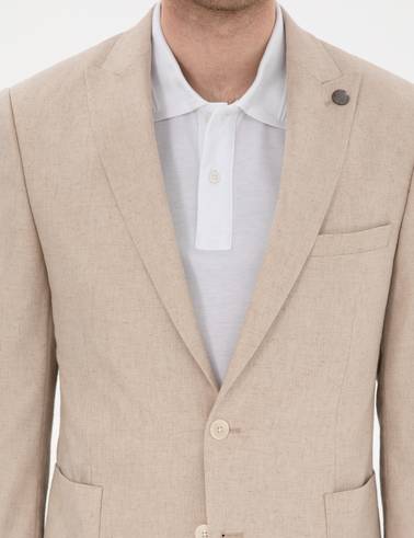 Bej Ex. Slim Fit Keten Karışımlı Ceket