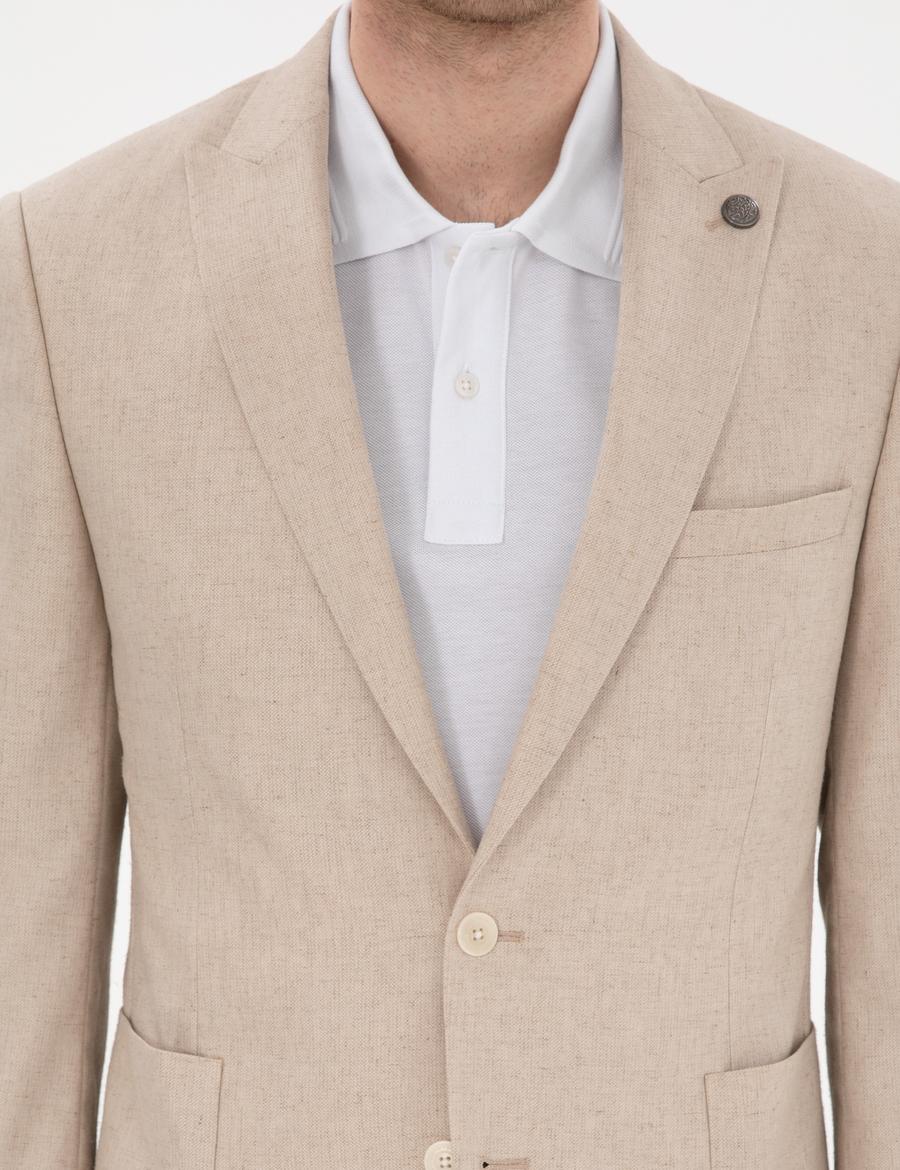 Bej Ex. Slim Fit Keten Karışımlı Ceket