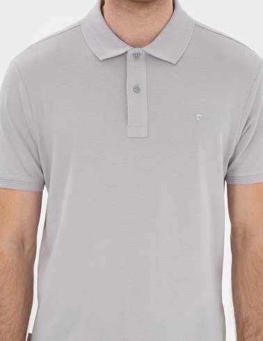 Açık Gri Slim Fit %100 Pamuk Kıvrılmaz Polo Yaka Basic Tişört