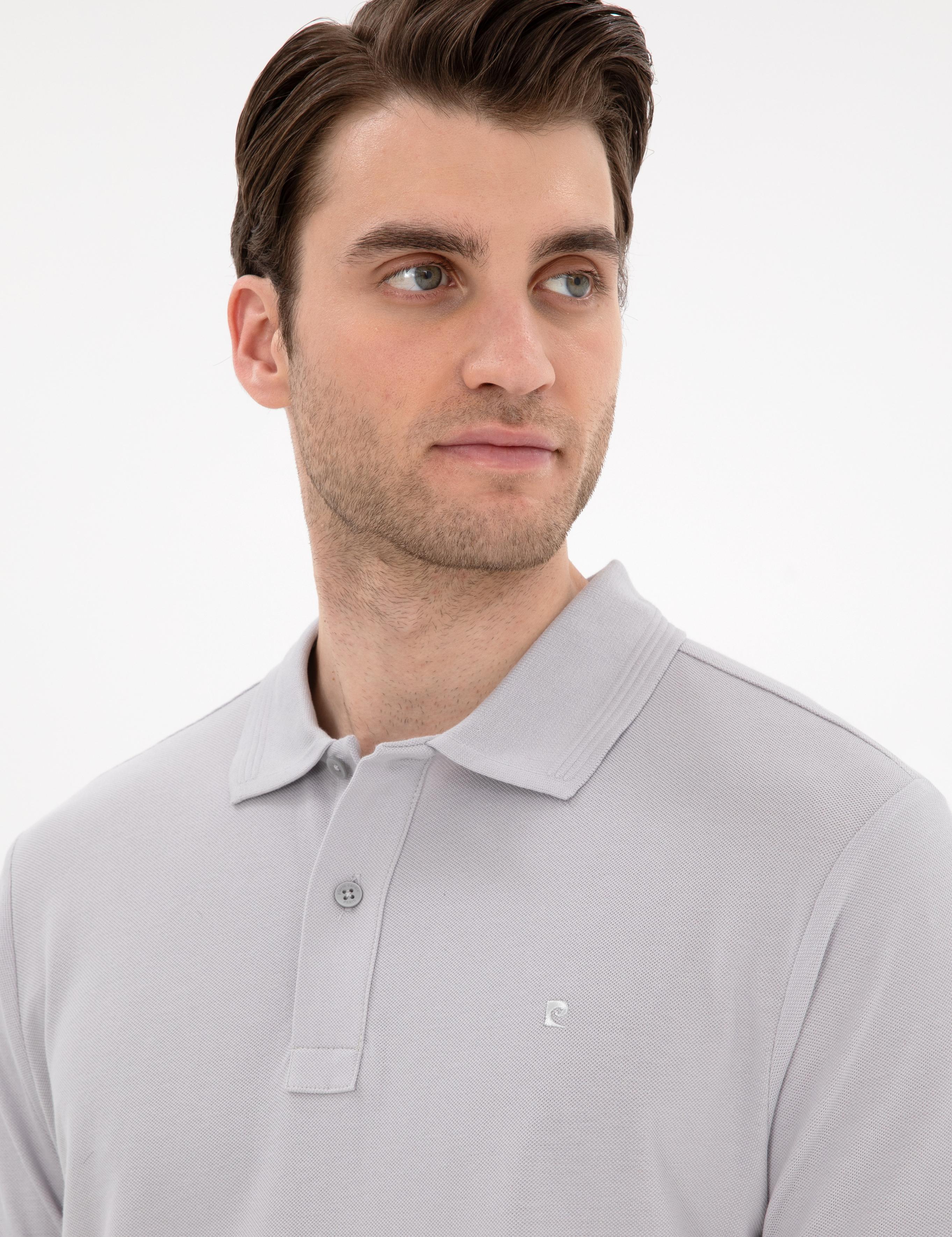 Açık Gri Slim Fit Kıvrılmaz Polo Yaka Basic Tişört